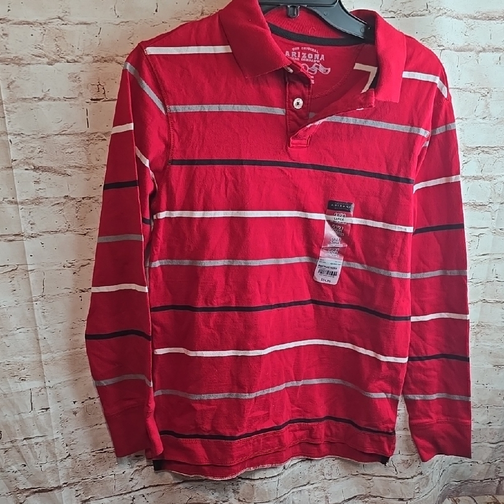 Boys Large Arizona Red Striped Polo Shirt Nwt